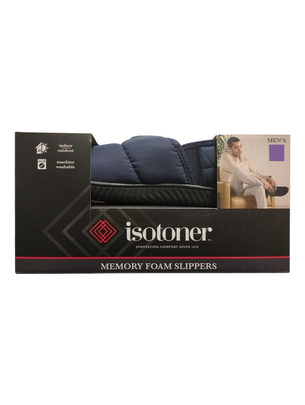 NEW Isotoner Memory Foam Slippers Men’s Size L 9.5-10.5 Navy Blue NEW